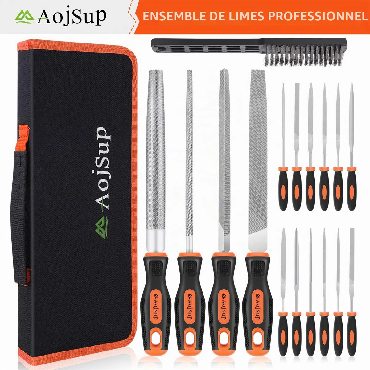 17Pcs Limes et Râpes, AojSup Lime Metal en Acier Forgé T12, 4x Grand Limes Metal, 12x Lime Aiguille Metal et 1x Brosse de Nettoyage, Lime à Metaux pour Menuiserie/Sculpture/Travaux Manuels/Atelier
