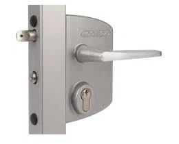 Serrure à clé pour portail industriel, poteau carré 30 à 50mm, couleur gris. - LOCINOX -
