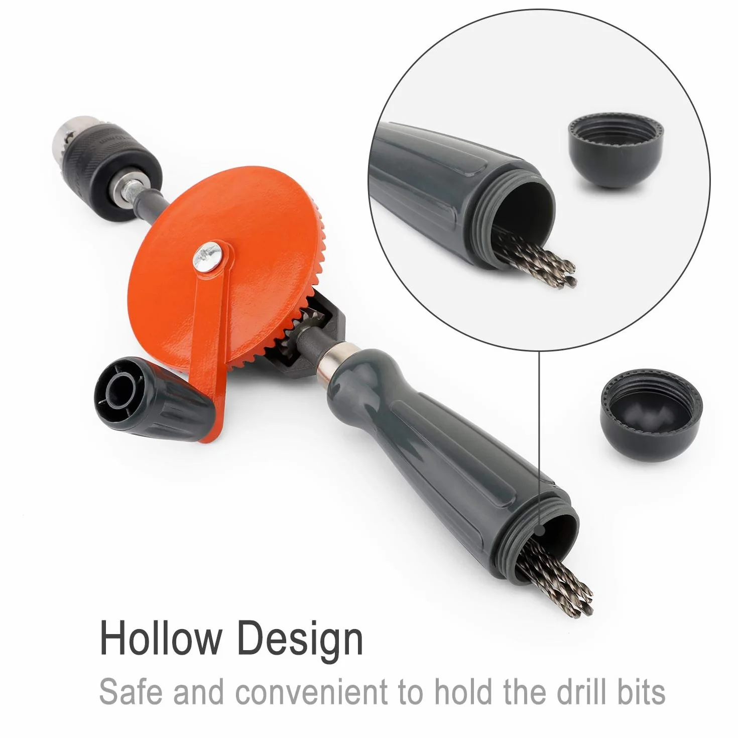 Housolution Perceuse à Main, Perceuse Manuelle à Double Pignons en Acier Moulé de 3/8 Pouces (1.5-10mm) pour Perceuse Manuelle en Plastique et en Bois, Orange