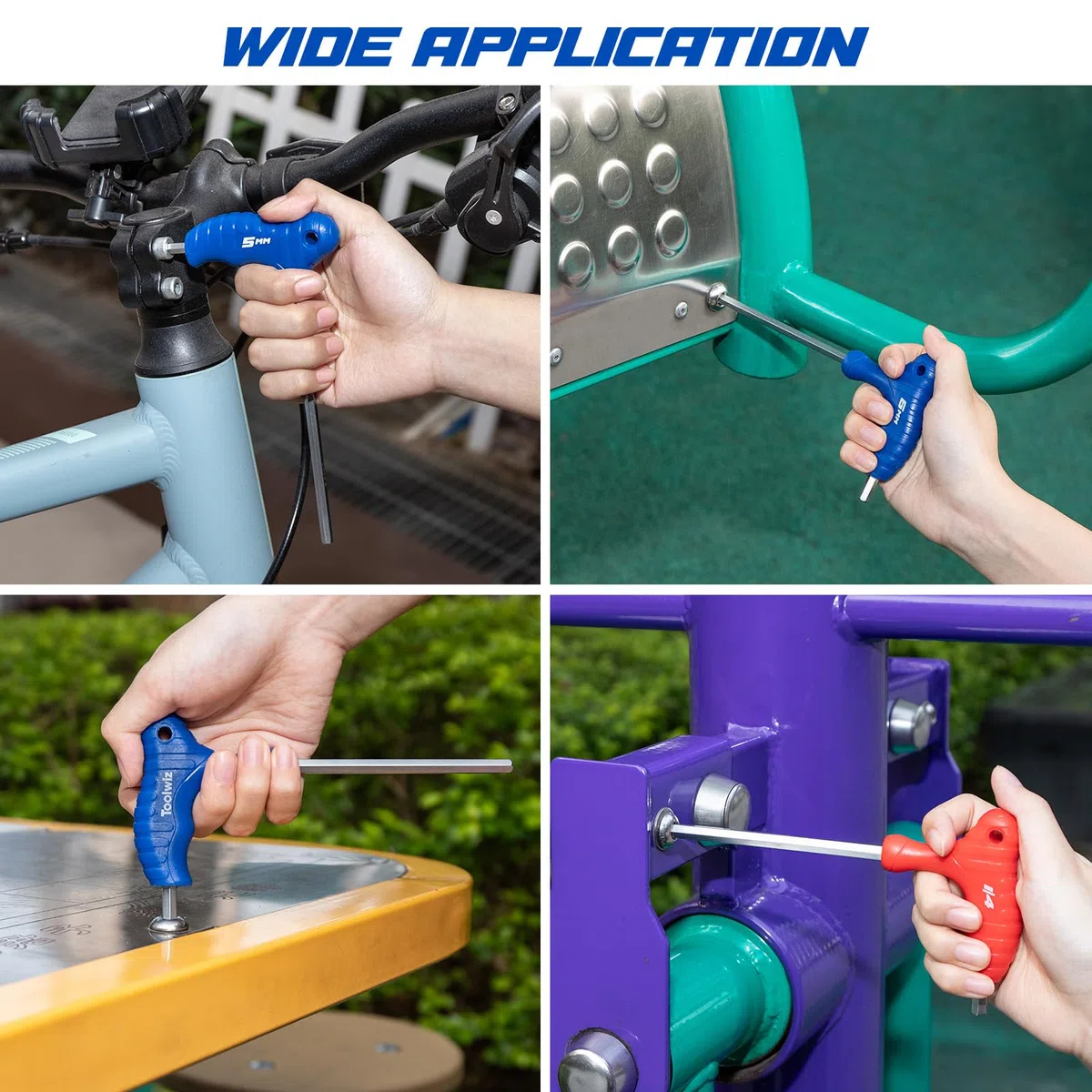 Toolwiz Jeu de 14 cle a laine à poignée en T, jeu portable de clés cle torx métriques 2,5 mm à 10 mm et SAE 1/8" à 3/8", acier CR-V pour ateliers de réparation de vélos et motos 4S