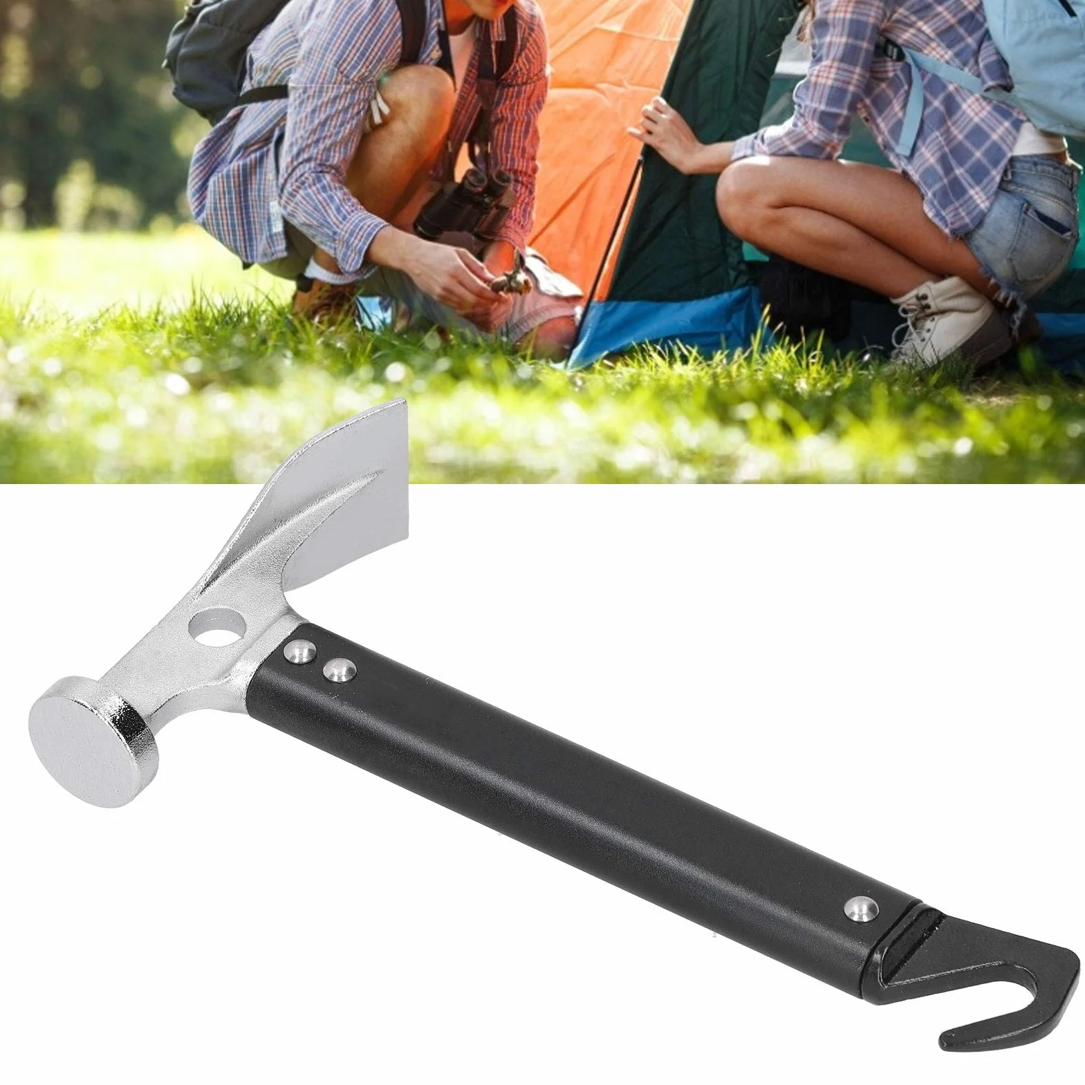 Marteau Camping avec Crochet, 22cm Maillet Camping, Marteau en Alliage d'aluminium, Accessoires Camping, Mini Outil Portable d'extérieur