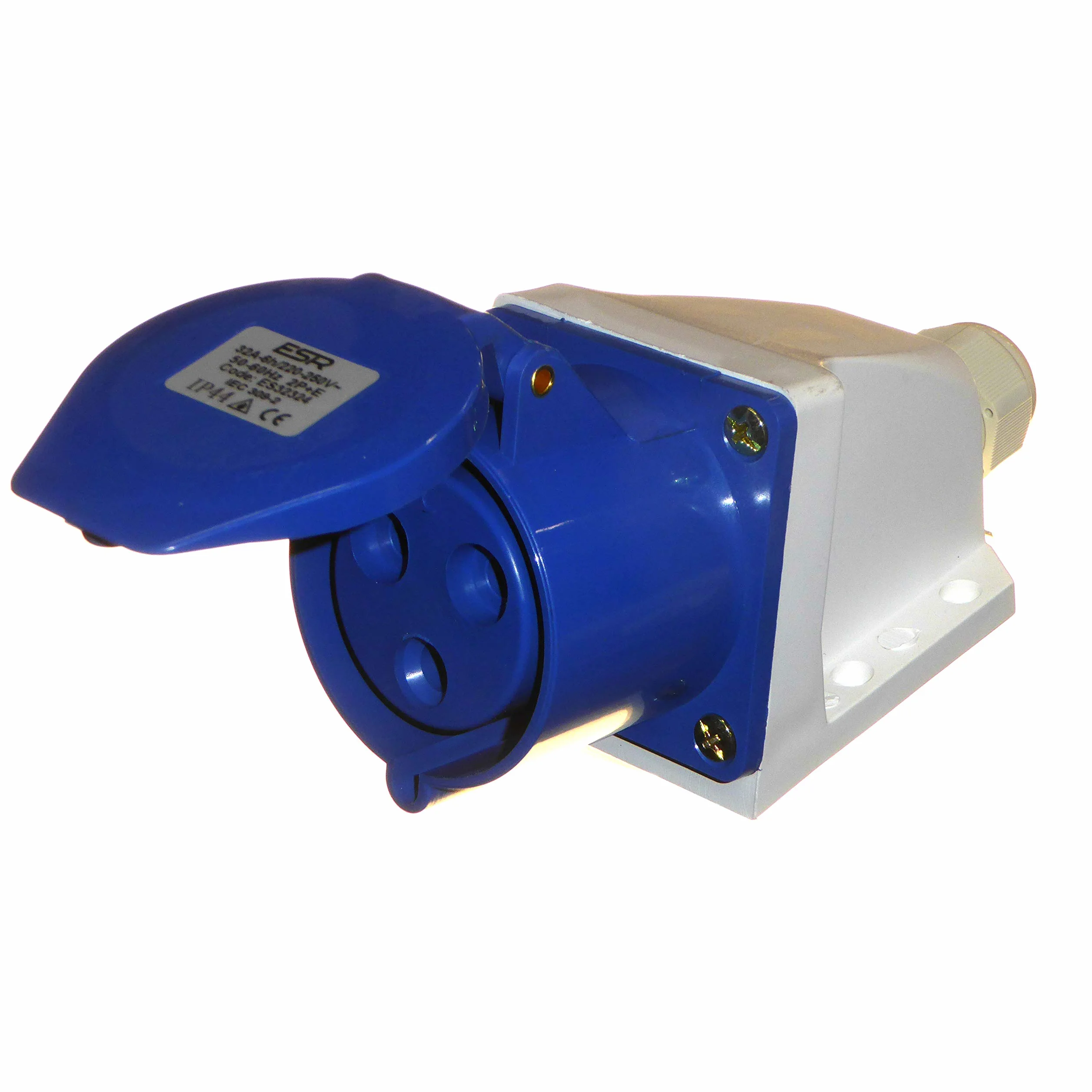 Prise 3 broches avec prise de surface monophasée 32 A 230 V IP44 32 A 2P+T intérieur/extérieur étanche 32 A IEC Bleu