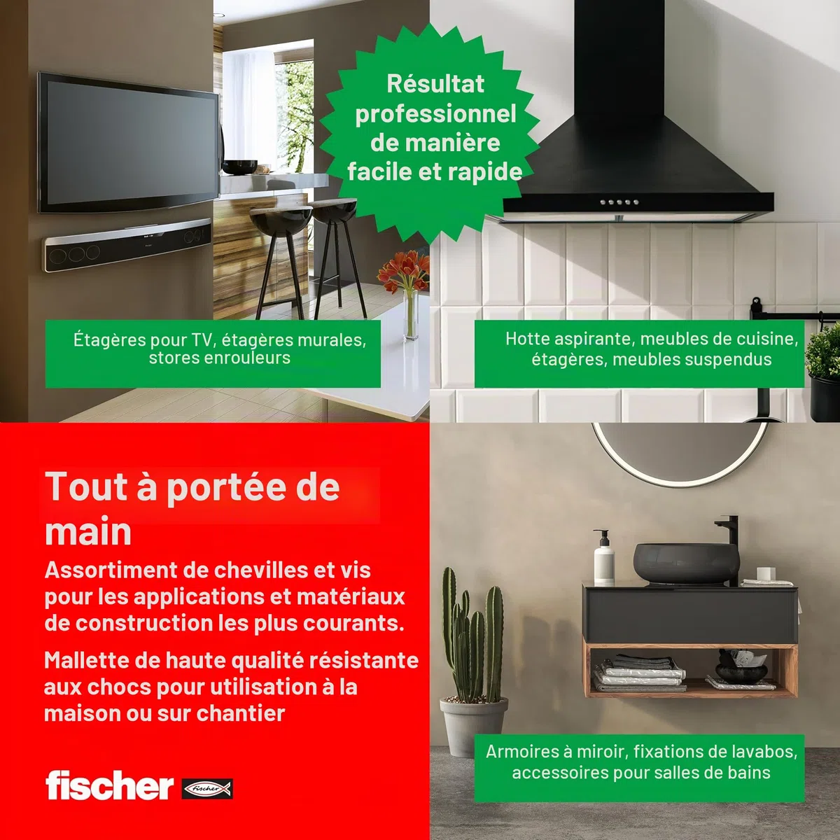 Fischer Kit DUOPOWER Mallette 80 chevilles universelles Duopower avec vis assorties, transparente