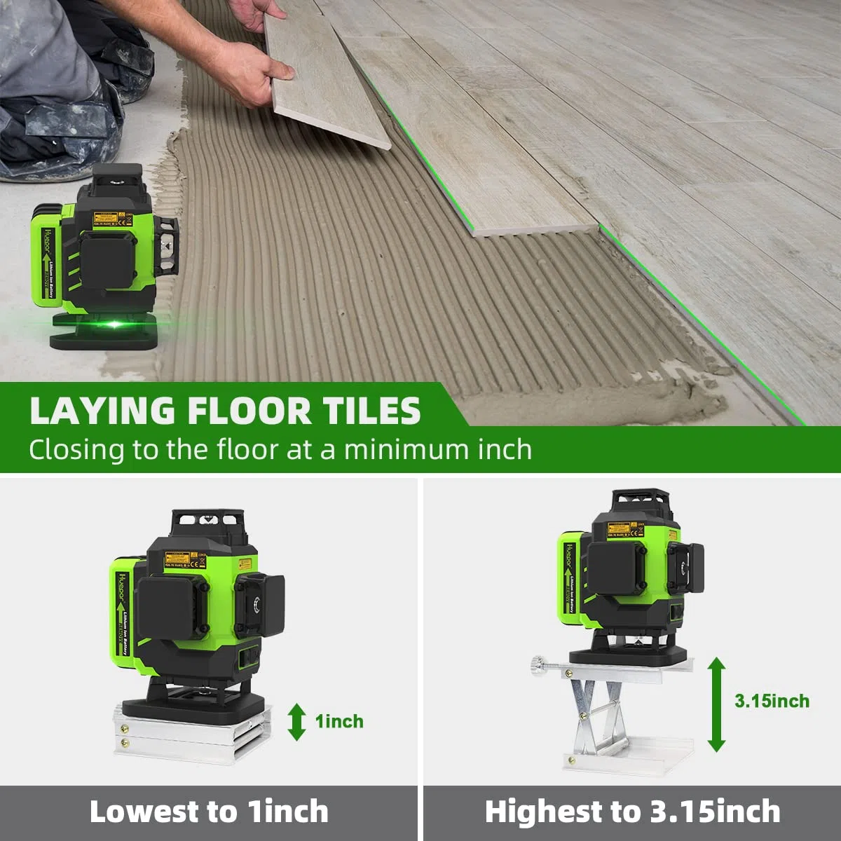 Niveau laser 360 autonivelant, Huepar 4x360 niveau laser 16 lignes vert 4D Croisé Lignes Laser d'extérieur rechargeable acev impulsion mode, 2 Batteries Li-ion, Support Magnétique, Transport Rigide