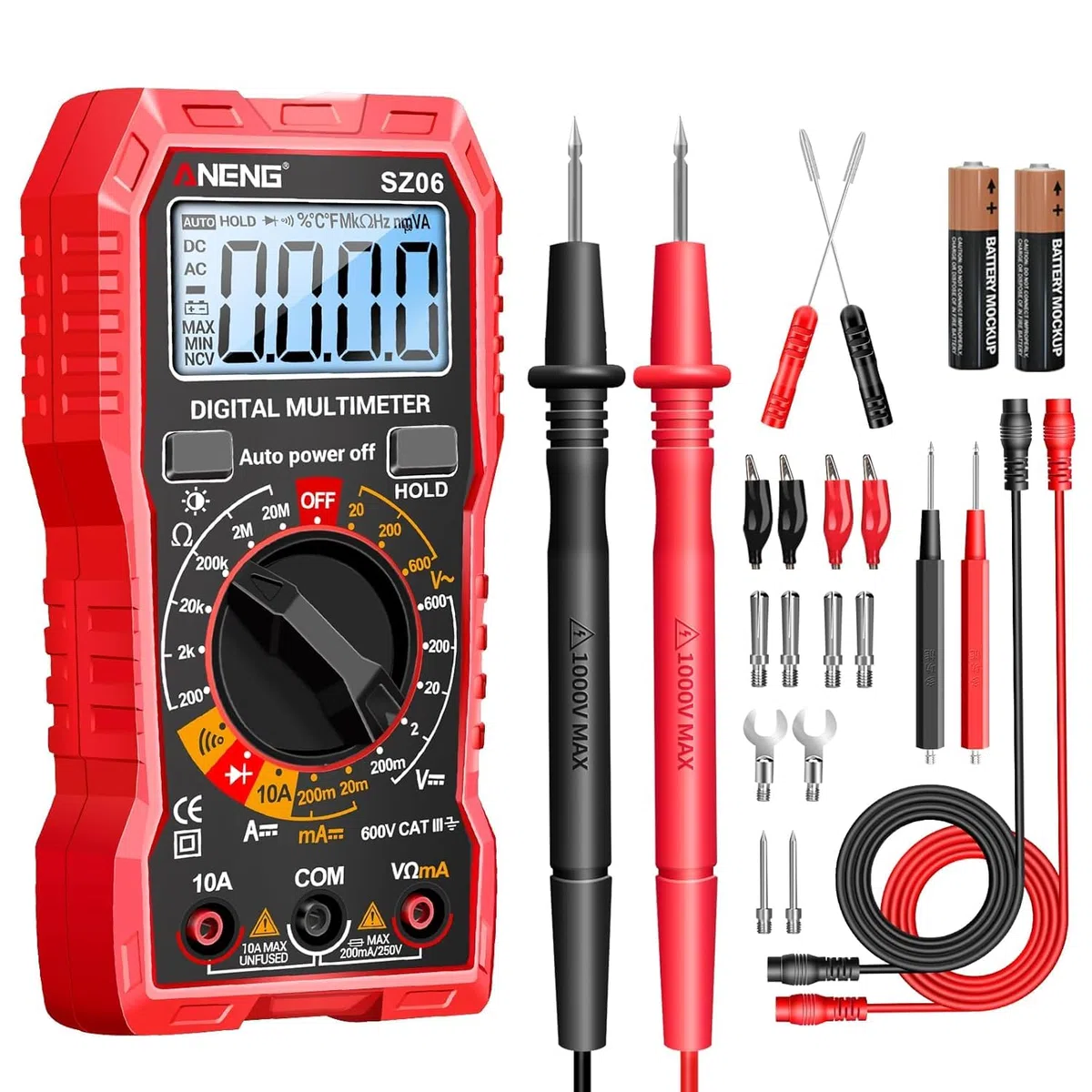 ANENG Multimètre Numérique SZ06,Ampèremètre Ohm Automatique,Tension AC/DC,Courant AC/DC,Résistance,Diode,Buzzer,Outil électrique Portatif