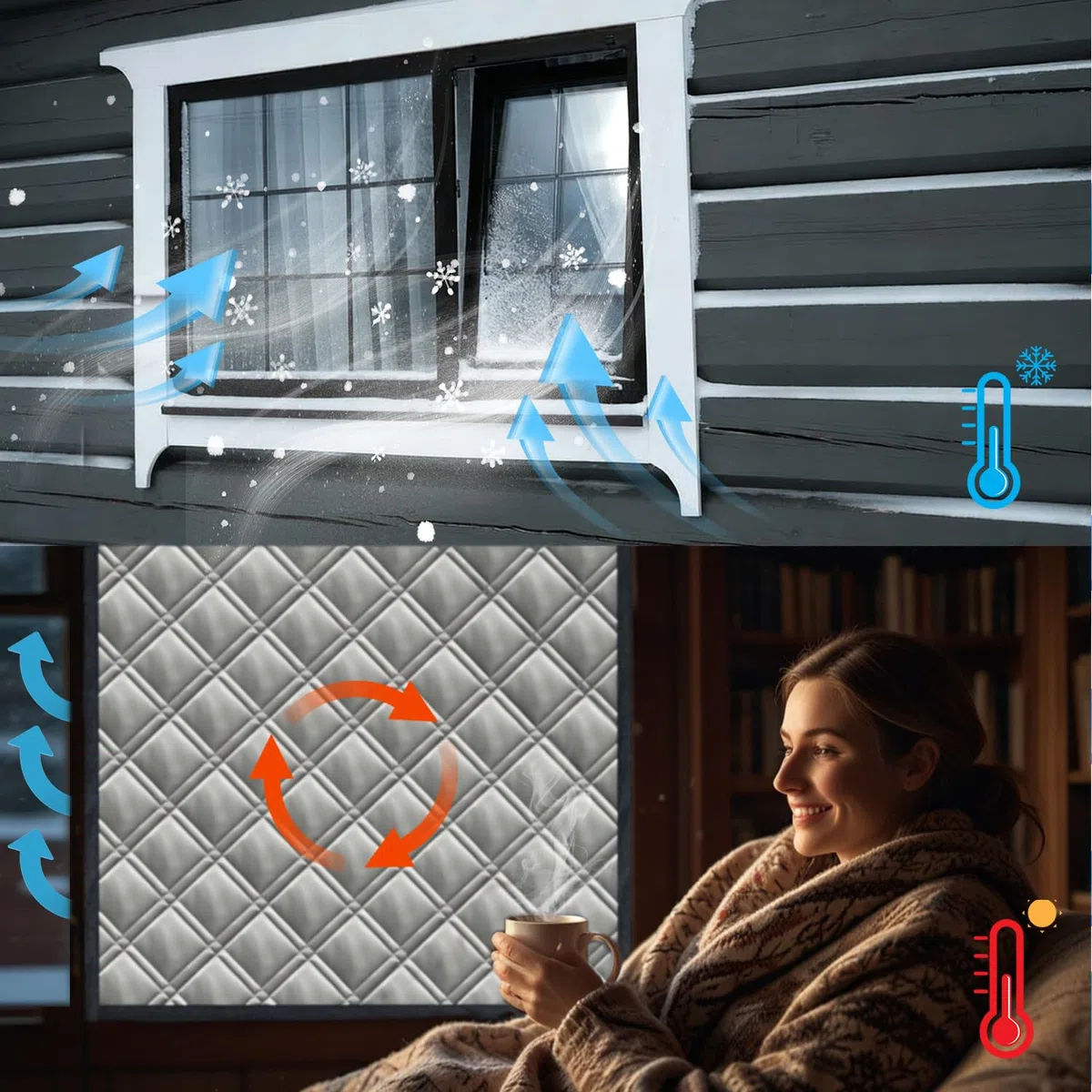 Housse Isolante Fenêtre 150x200cm Ajustable - 3 Couches Renforcées Anti-Froid/Bruit - Compatible Toutes Fenêtres (Pièce/Grenier/Camping-Car) - Bloque les Courants d'Air