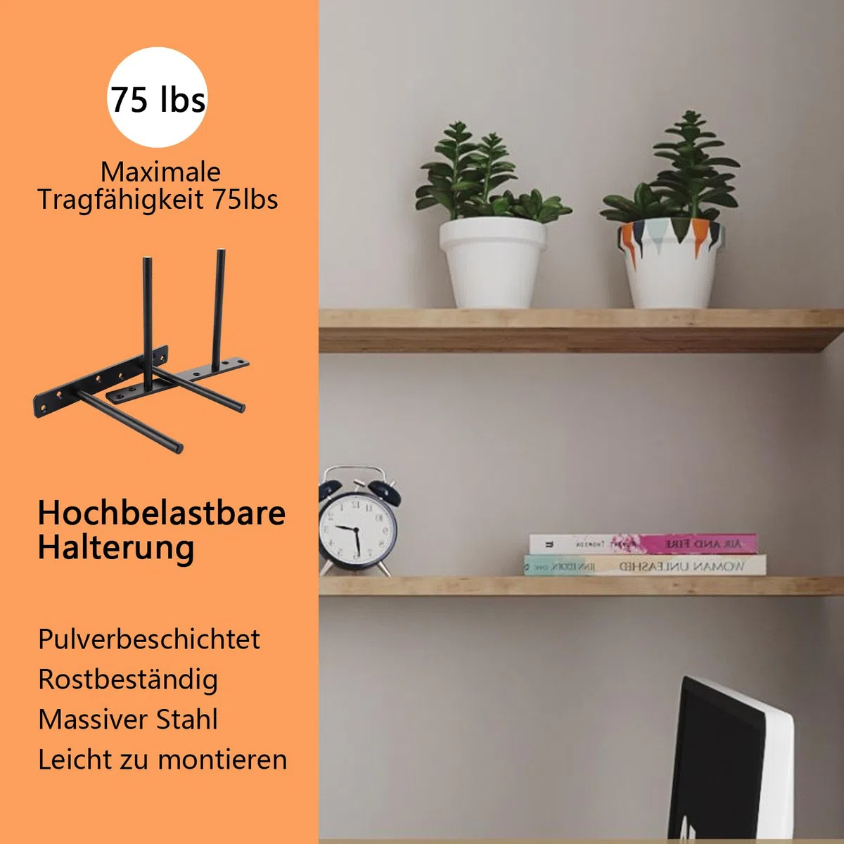 YOUNTHYE Support Etagere Invisible 4 PCS 200x145MM Double Tube Noir Fixation Robuste pour Etagere Murale avec 24 Vis 60MM