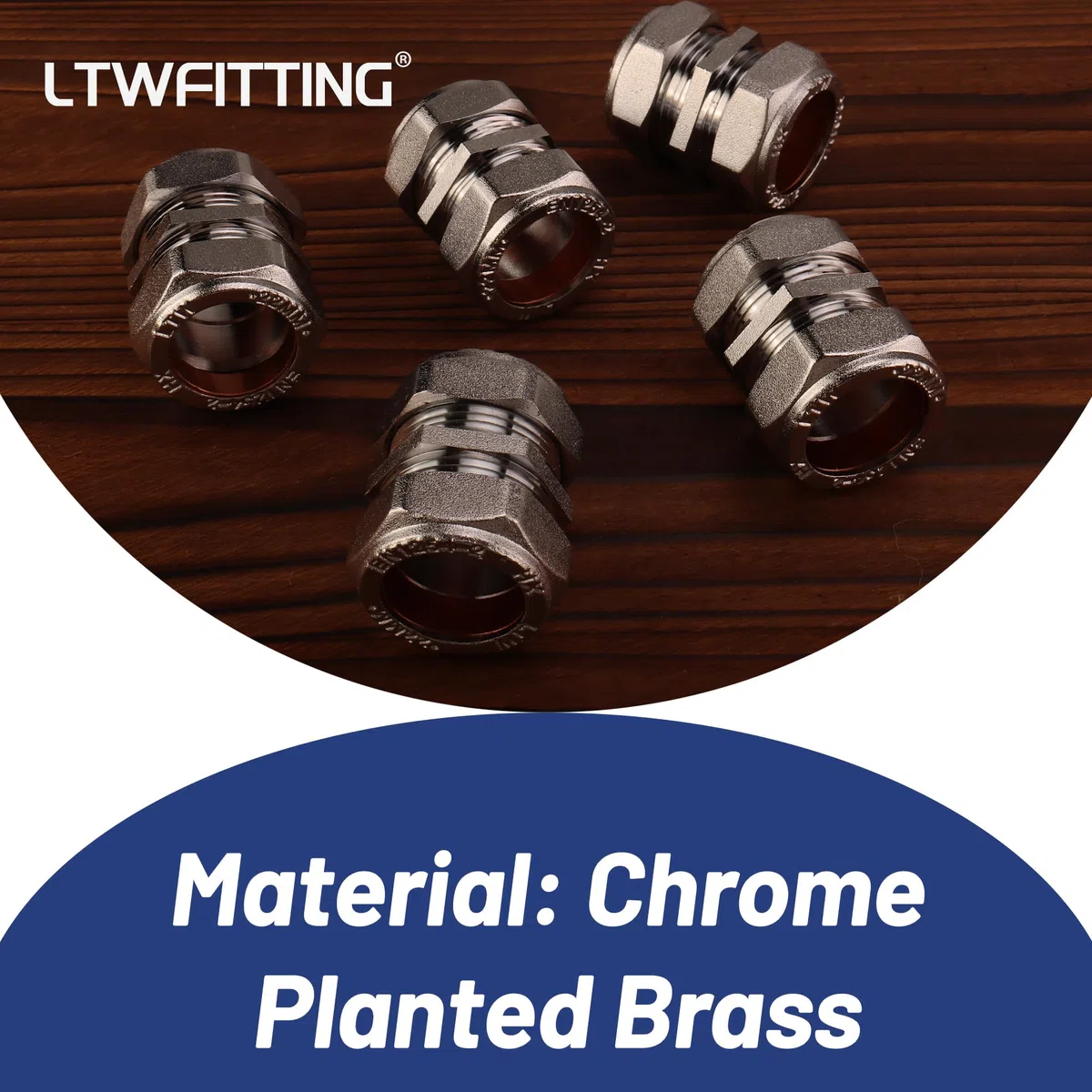 LTWFITTING Lot de 2 raccords de compression en laiton plaqué chrome 22 mm