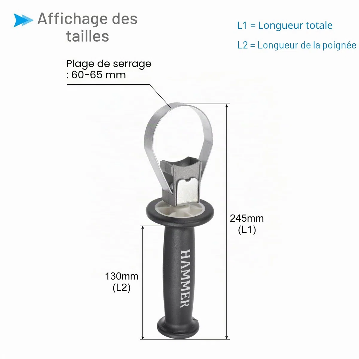 Poignée Auxiliaire Creuse pour Marteau Électrique, Poignée Latérale de Perceuse à Percussion de 60-65 mm - (Applications : pour 26 Marteaux Électriques)