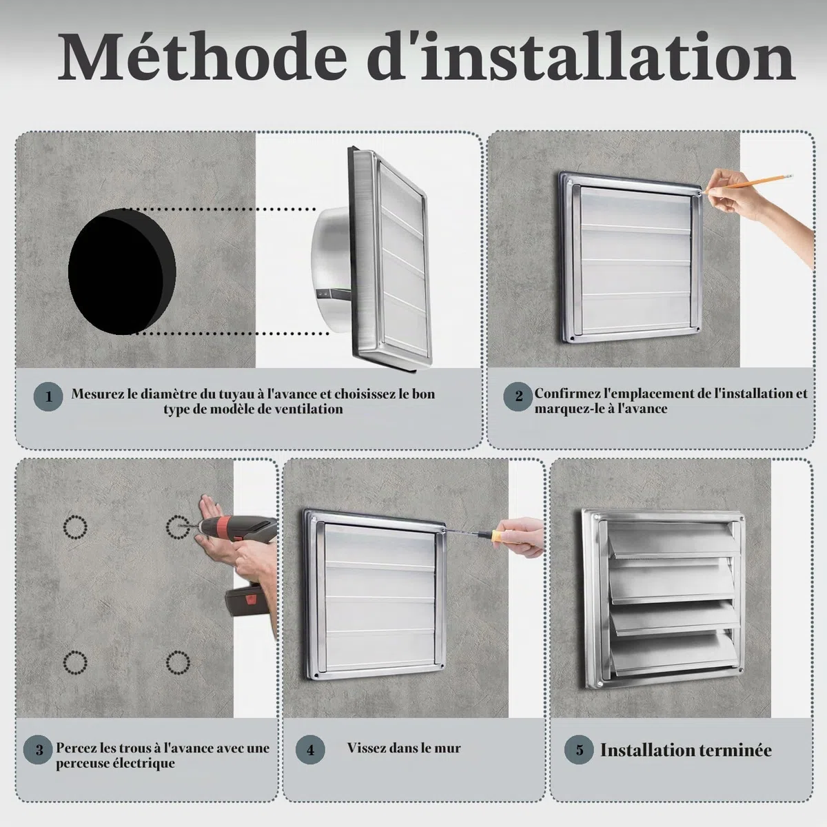 150mm Grille de ventilation, 304 inox Clapet anti-retour Grille de protection contre les intempéries, Grille de ventilation avec moustiquaire,Aeration INOX, pour tuyau VMC et gainage etc