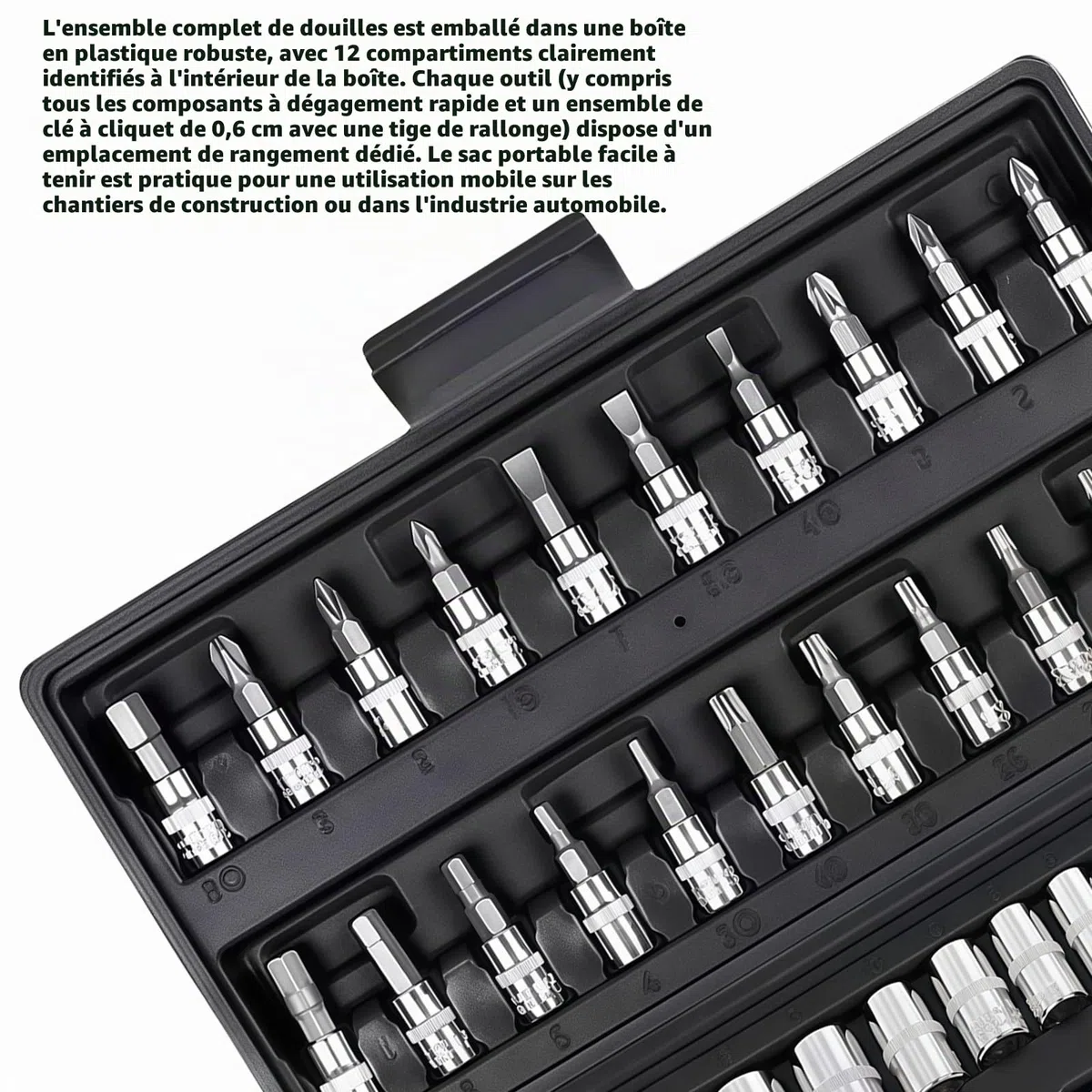 Coffret de clés à cliquet 46 pièces Petit : Cliquet à changement rapide à serrage rapide, clés à douille en acier Cr-V avec cliquet à changement rapide de 6,35 mm, jeu de douilles, pour