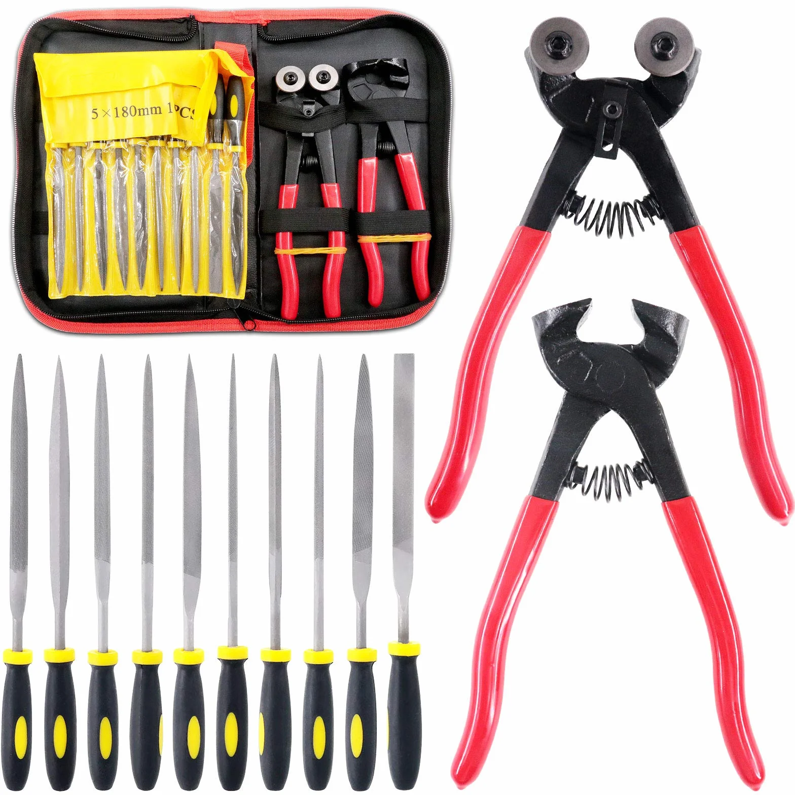 Swpeet Lot de 12 outils de mosaïque avec lime aiguille, y compris une pince à coupe de mosaïque en verre et une pince à carrelage, en alliage d'acier trempé, parfait pour le bricolage de mosaïque.