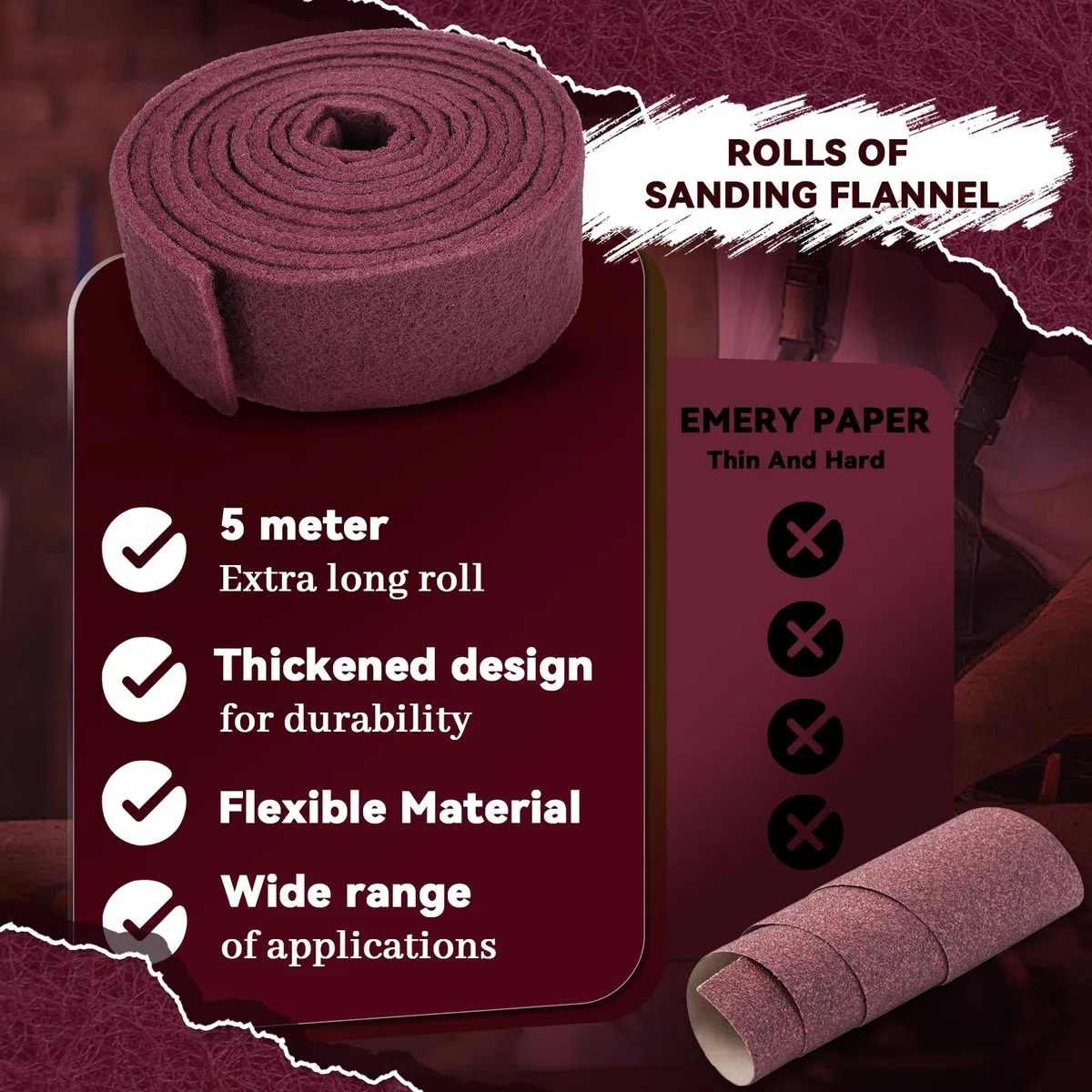 Rouleau de Papier Abrasif 5 m x 100 mm - Grain 240 - Papier Abrasif/Tampon de Ponçage pour Bois, Métal, Inox, Acier Inoxydable - Éponge de Ponçage pour Applications Professionnelles