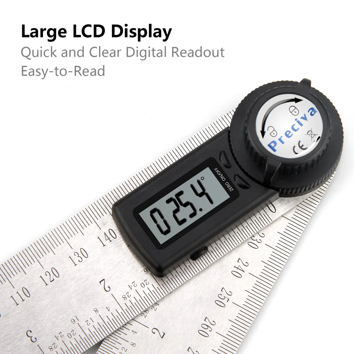 Règle D'angle Numérique, Preciva Rapporteur, Mesure de Longueur 400 mm et Angle en Acier Inoxydable avec Maintien, Zéro et Grand Ecran LCD, Système Mm/Inch, pour le Travail du Bois, Construction