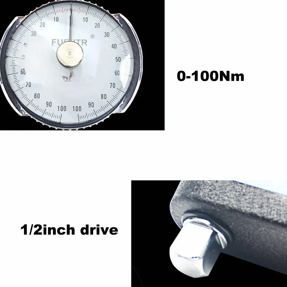 ThreeH Clé dynamométrique à cadran 0-100 Nm/0-73,76 ft·lb 1/2" Drive Precision Torque Meter Test Outil de mesure Clé Clé pour réparation de machines automobiles