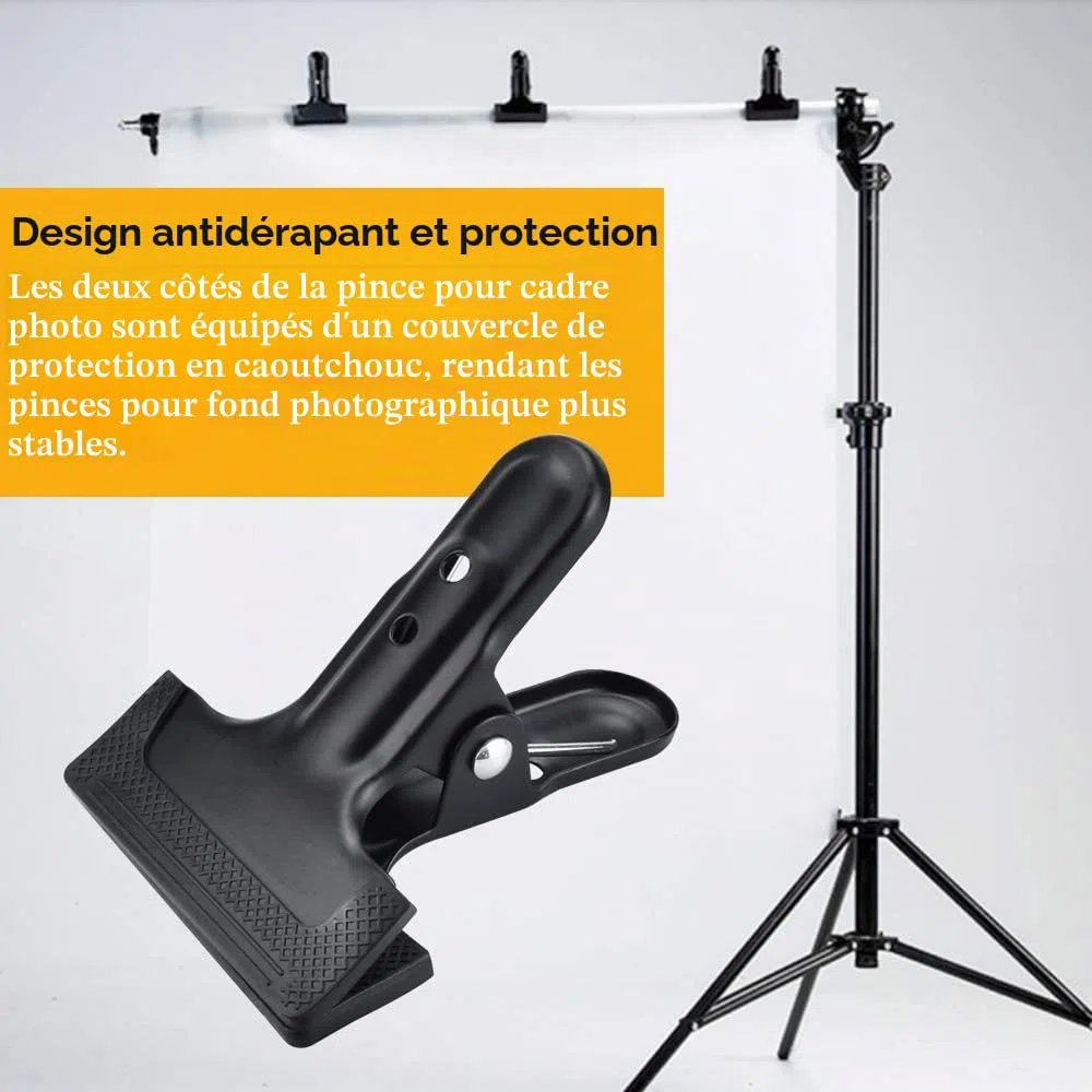 8 PCS Pince à Ressort en Métal Pinces Studio Photo Pince Fond Studio Photo Heavy Duty Pinces à Ressort 10.5 * 7.8 * 6.5cm pour Photo Fond Studio de Photographie Travaux du Bois - Noir