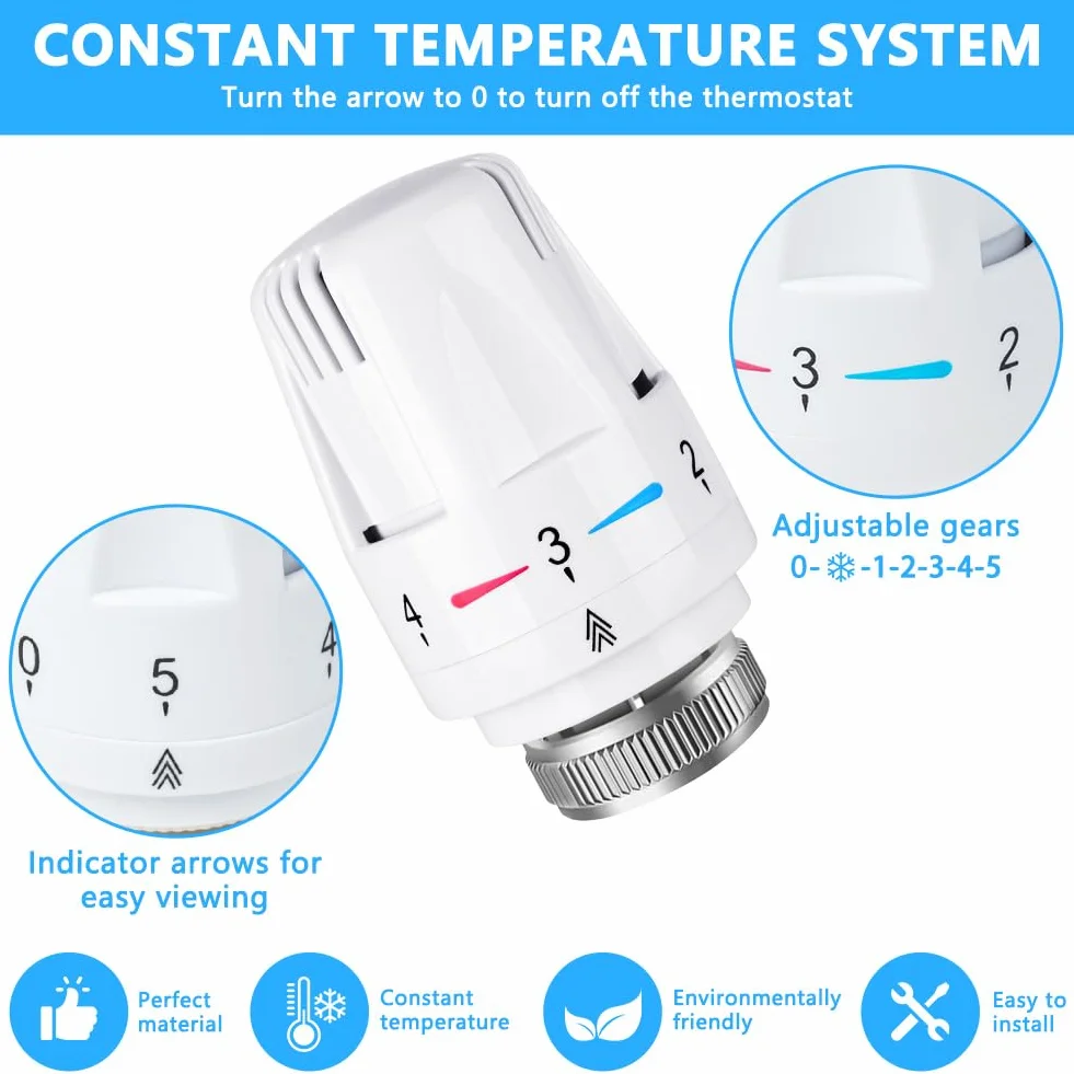 Flintronic 6pcs Tête de radiateur thermostatique, Tête thermostatique, raccord M30 x 1,5,Tête thermostatique Intelligente pour Thermostat Intelligent et Pack Chauffage collectif