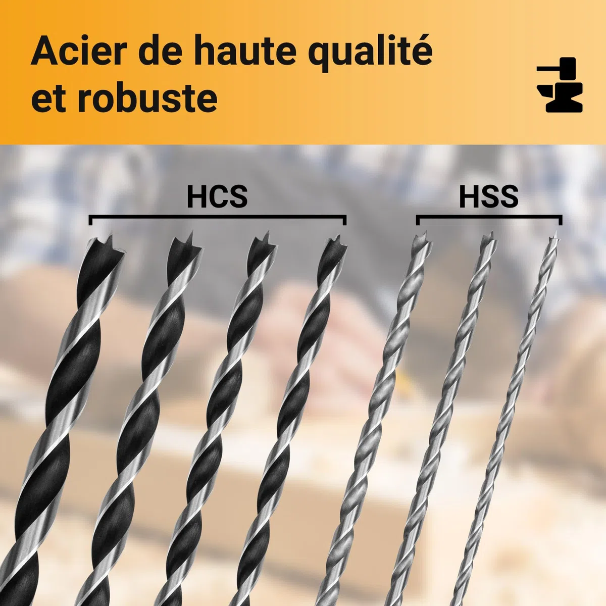 Foret Bois Long 7PCS Set, Jeu de Forets à Bois HSS-G, Meche Bois Longue Ø 4mm, 5mm, 6mm, 7mm, 8mm, 10mm, 12mm x 230mm