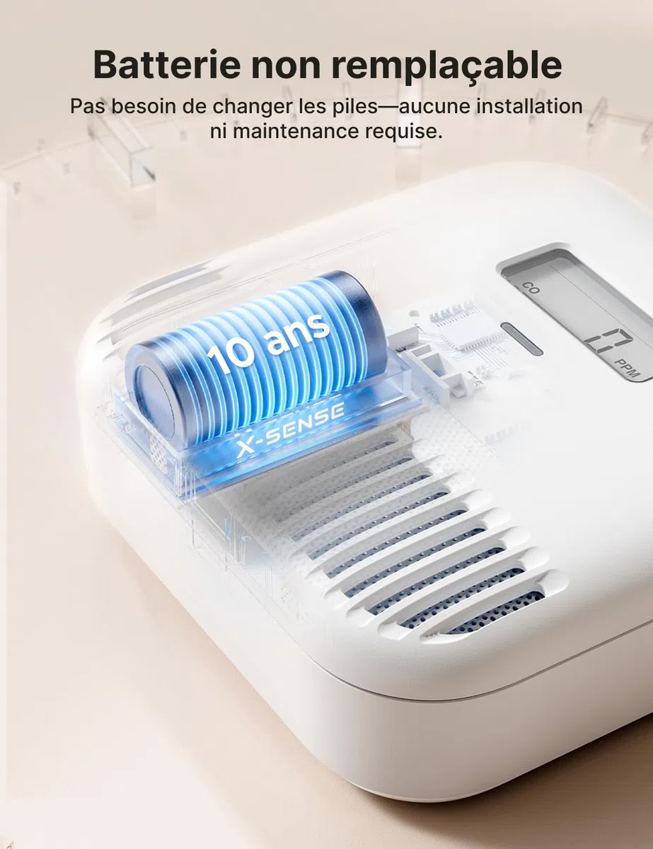 X-Sense Détecteur de Monoxyde de Carbone Autonome, Détecteur de CO Portable pour Voyage, Alimenté par Une Batterie Intégrée de 10 Ans, XC0K-SN