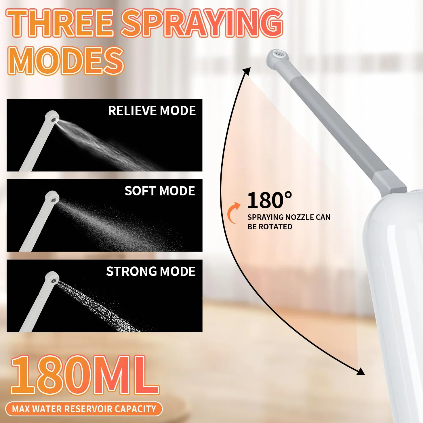 Bidet de voyage portable rechargeable 180ML, pulvérisateur électrique de bidet étanche IPX7 avec 3 modes de pulvérisation pour l'hygiène personnelle, le nettoyage et les soins postnatals apaisants