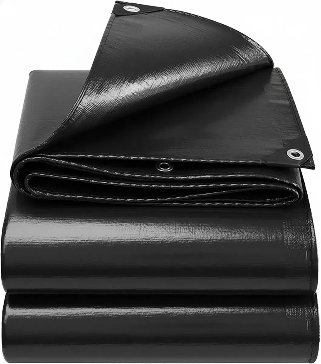3X5 M Bâche imperméable et résistante en polyéthylène 130 g/m² – Noir uni – Anti-UV et antigel – avec œillets métalliques renforcés – Multi-usages pour Jardin, Camping, Meubles, tonnelle, abri