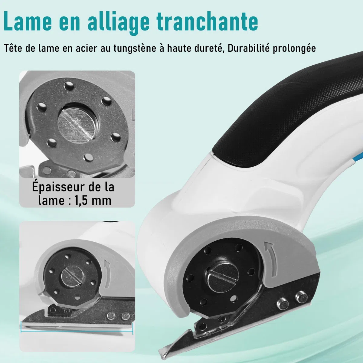 Cutter pour Carton 3,7 V Ciseaux Électriques, Cutter pour Carton Électrique avec Batterie 2000 mAh,Cutter Rotatif Universel sans Fil avec 2 Lames Auto-affûtantes pour Moquette,Cuir et Feutre