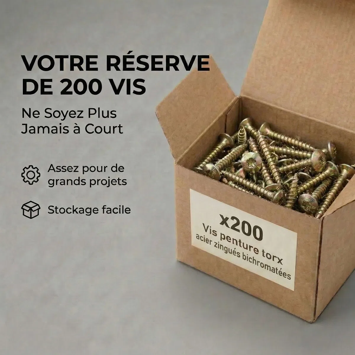 200 Vis Penture Torx acier bichromatées (jaune/or) 7 X 30