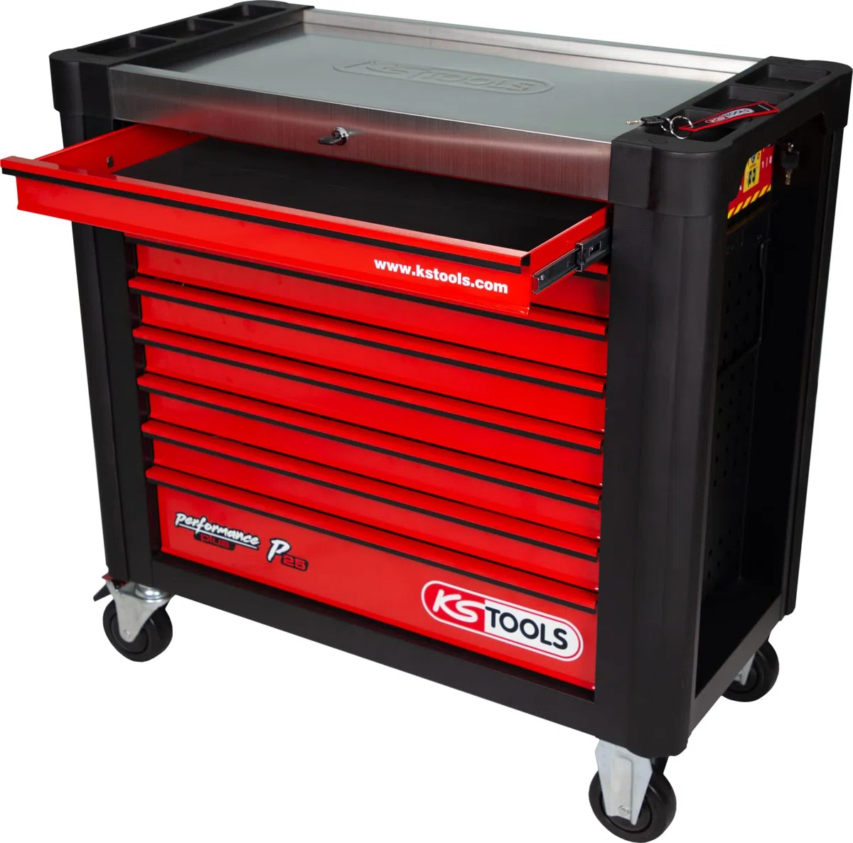KS Tools 825.8564 Chariot d'atelier PERFORMANCEplus P25 avec 8 tiroirs, équipé de 564 Outils dans 8 Compartiments pour 8 tiroirs