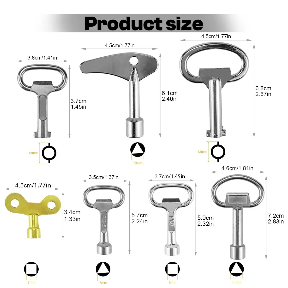 Lot de 9 clés universelles, triangulaires, carrées, clés rondes pour robinet, radiateur, poubelle, compteur d'électricité et d'eau, armoire de contrôle, clé à 4 voies incluse