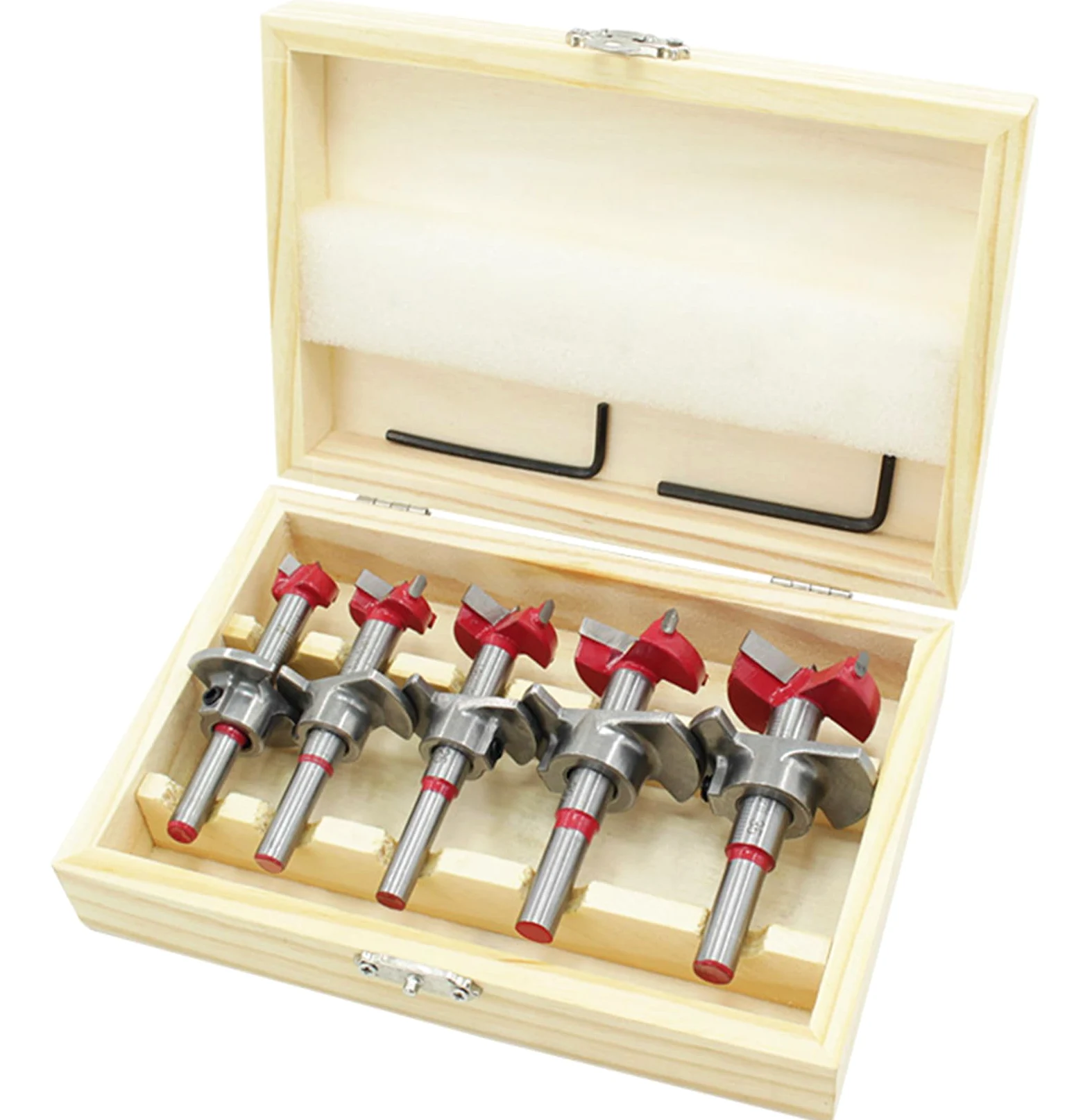 Lot de 5 forets Forstner, 15 mm, 20 mm, 25 mm, 30 mm, 35 mm, en acier au carbone, positionnement ajustable, travail du bois, foret à charnière, foret pour bois tendre et dur