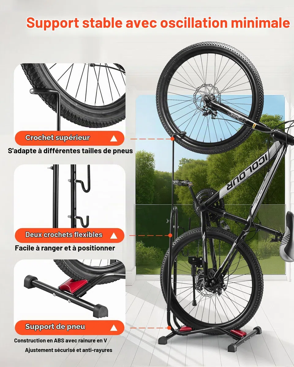 VEVOR Support à Vélo Compatible avec VTT et Vélos 406,4-700 mm, Porte-vélos Autoportant, Support de Rangement de Bicyclette Vertical et Horizontal, Range Vélo Sol pour Espace Réduit, Entrée, Garage