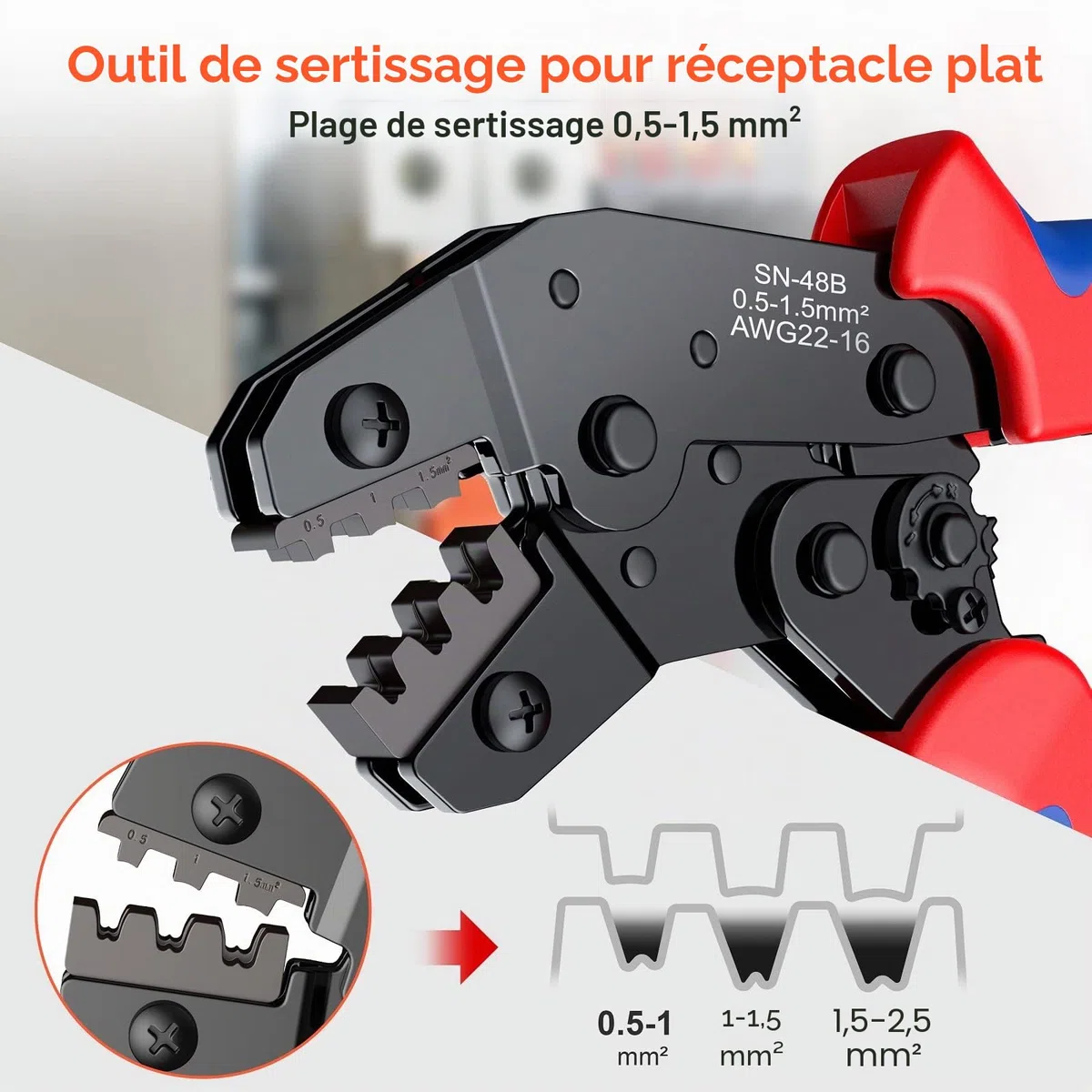 Preciva Pince à Sertir, 600 Terminals Sertissage Wire Crimpers Support 0.5-1.5mm2, Pinces Professionnelles Outil à Sertir