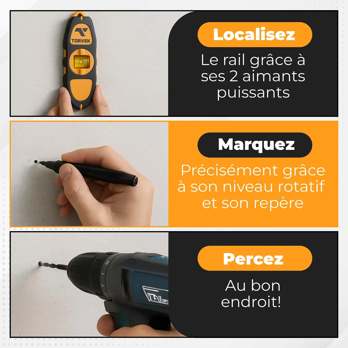 ✮ Marque Française ✮ Aimant Pour Placo Puissant Neodyme – Détecteur de Rails et Montants Métalliques – Niveau Intégré – Outil Pro Plaquiste, Électricien, Plombier