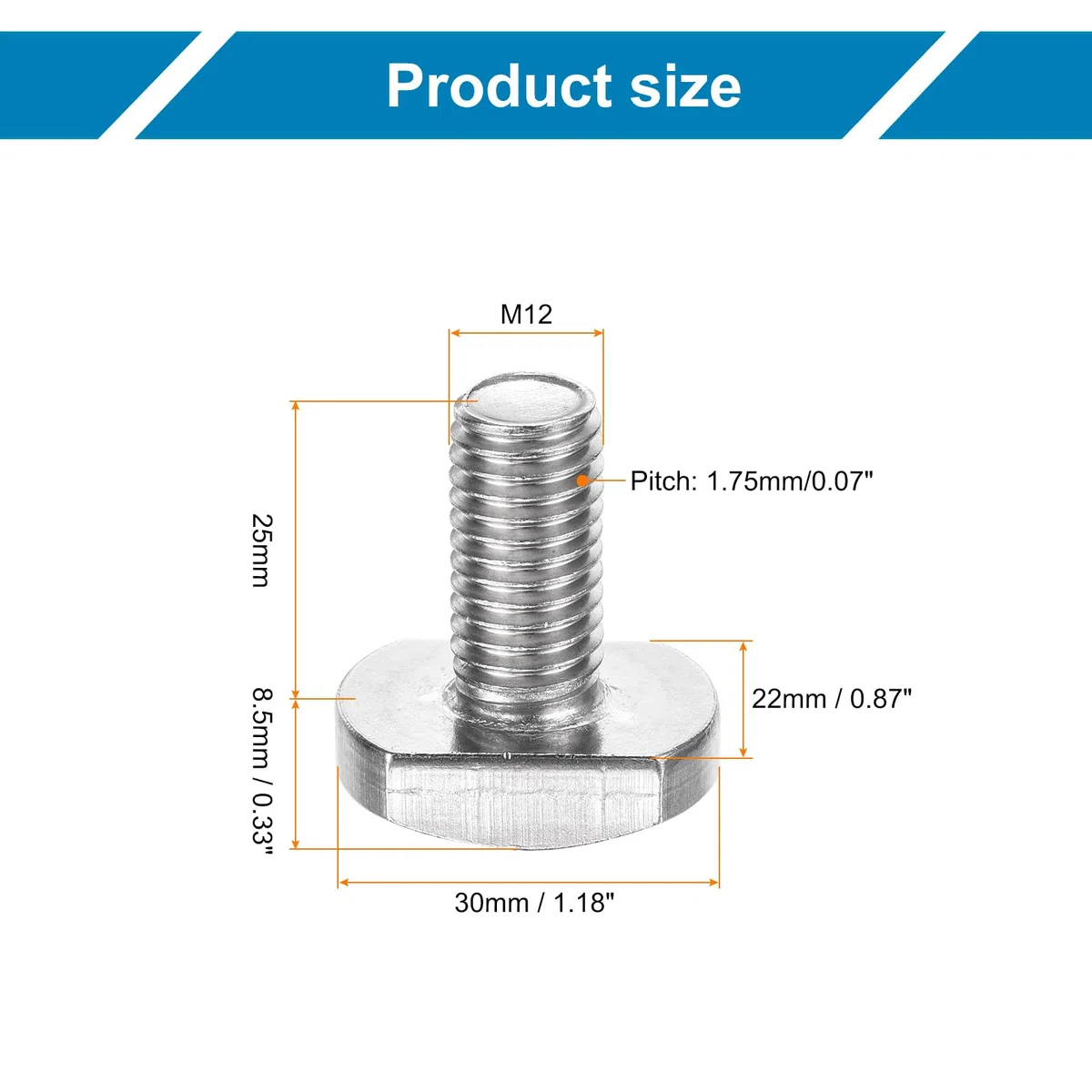 uxcell Boulon à fente en T, M12 x 25 mm, boulons en T en acier inoxydable 304 en forme de T, tête de marteau pour montage de rack en alliage d'aluminium