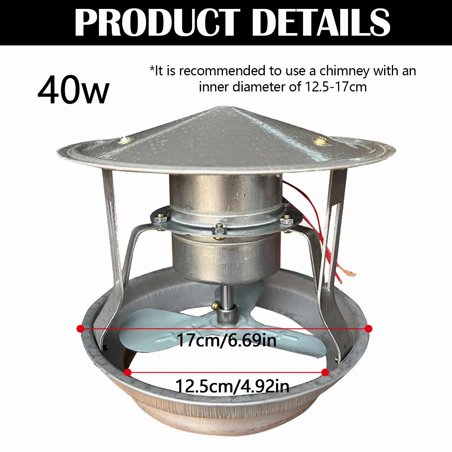Ventilateur Évacuation des Fumées, Chapeau de Cheminée de Cheminée 40W Ventilateur de Cheminee 12,5-17cm Ventilateur Aspiration Silencieux pour Machine à Fumée pour Cheminee