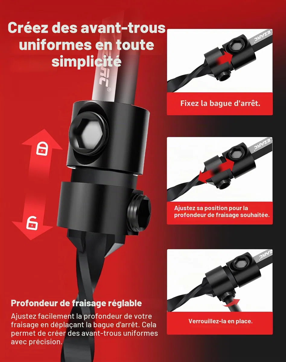 EZARC Ensemble de forets coniques, 15 pièces. Avec forets et coupe-bouchons en bois. Queue hexagonale de 1/4", changement rapide. Idéal pour le bois. Boîte incluse.
