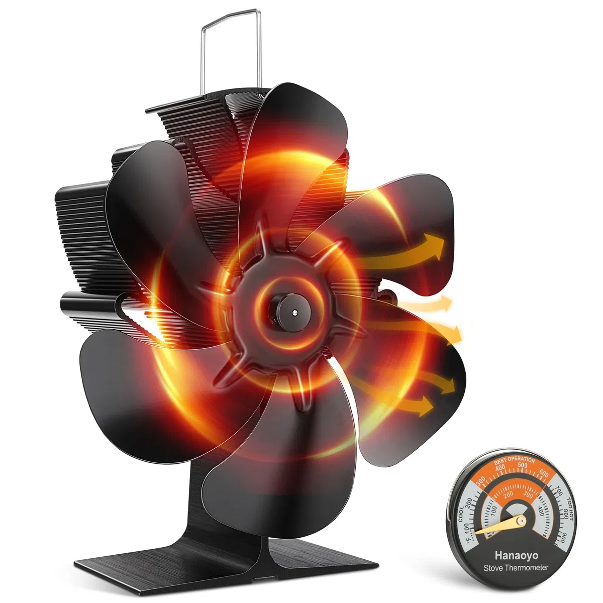 Hanaoyo Ventilateur de poêle à bois à 6 pales, alimenté par la chaleur, ventilateur de poêle à bois, fonctionnement silencieux, ventilateur de poêle pour poêle à bois, cheminée