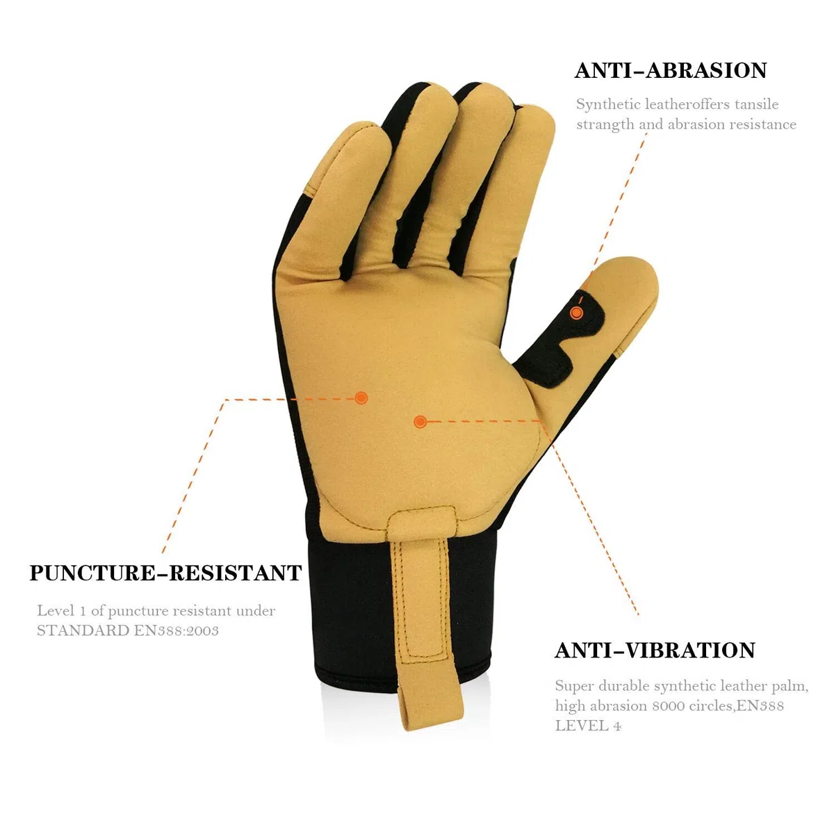 Gants de protection contre les vibrations ISO10819 EN388 - Gants de sécurité anti-vibrations - Gants de sécurité résistants aux chocs - Gants de mécanicien anti-vibrations - Gants de travail
