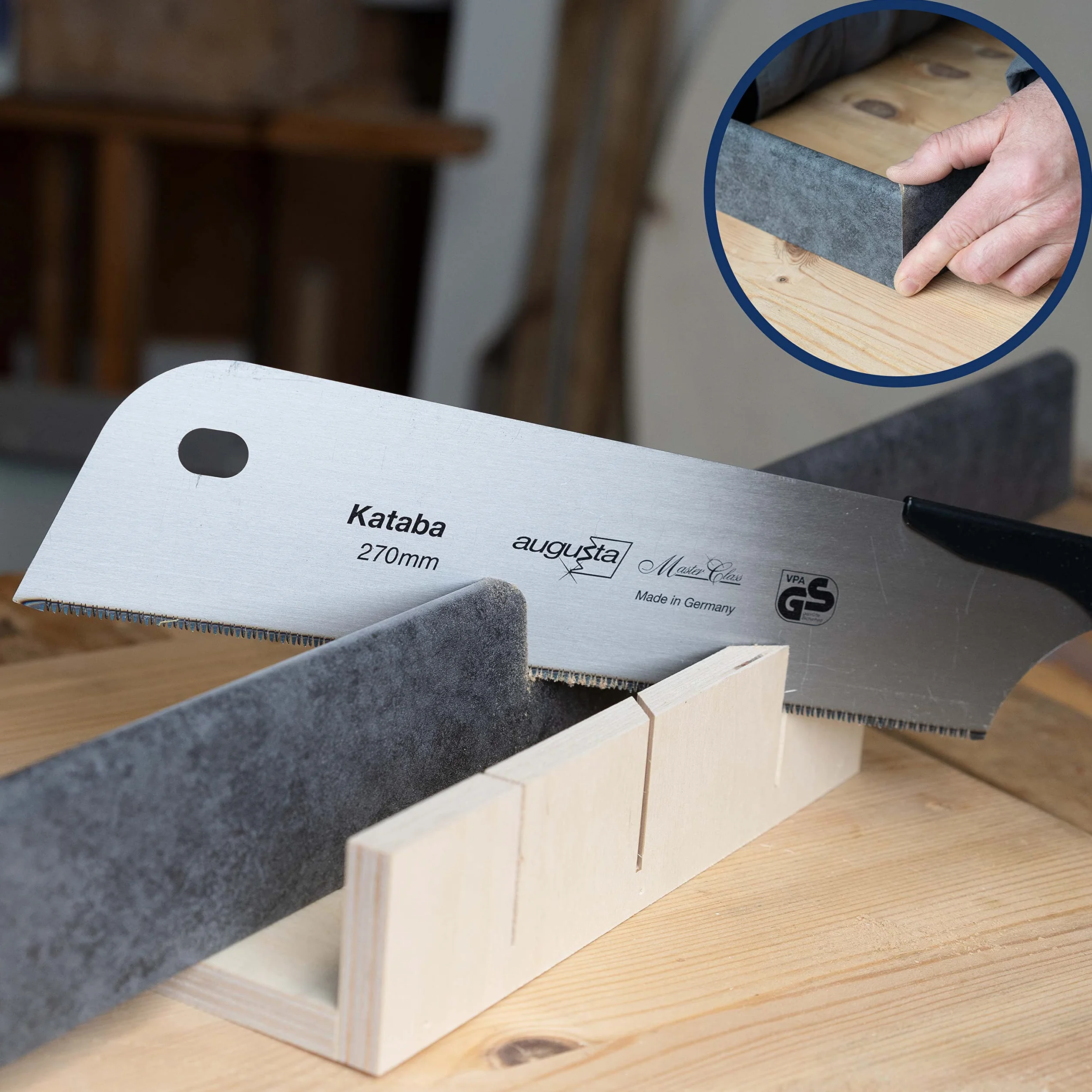 Augusta-Heckenrose scie japonaise Kataba 270 mm I Scie traditionnelle en acier C75 pour coupes fines I Scie à bois avec dos en acier raccourci & poignée en raphia
