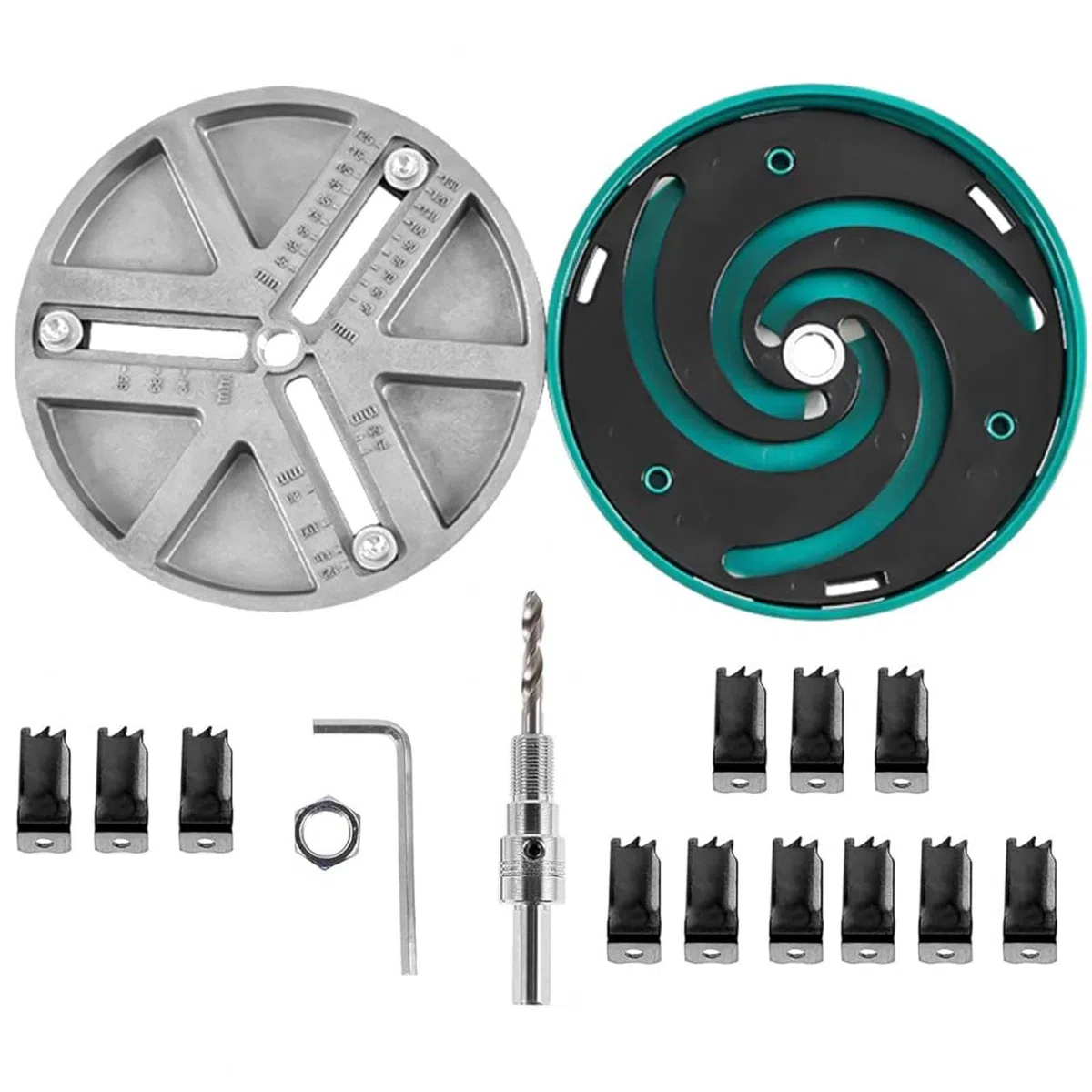 Kit de scie cloche réglable 12 lames, outil d'ouverture de trou rond, outil de poinçonnage pour le travail du bois, plage de diamètre de 1,8 à 5 pouces, construction en alliage