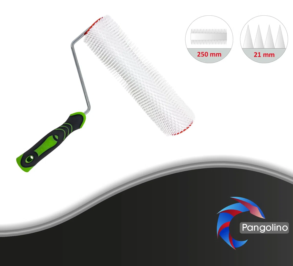 Pangolino Rouleau débulleur 25 cm | pointes 21 mm | support métallique réutilisable | prêt à l’emploi | idéal résine, chape, ragréage