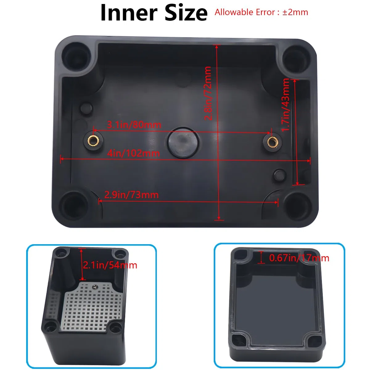 Boîte de jonction étanche IP67 en ABS noir avec plaque de montage pour appareils électroniques extérieurs 110 x 80 x 85 mm