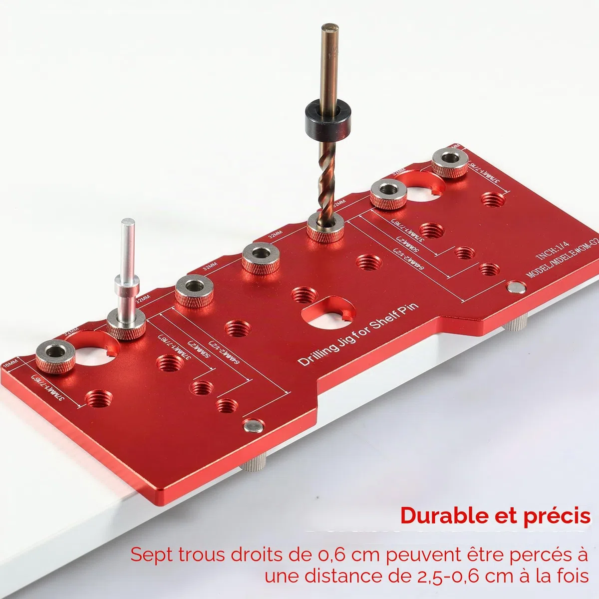 Gabarit de perçage pour étagère avec guide de perçage pour trous droits, matériel de cabinet, outils de menuiserie, accessoire pour outil électrique avec système de trous de poche pour coulisseau de