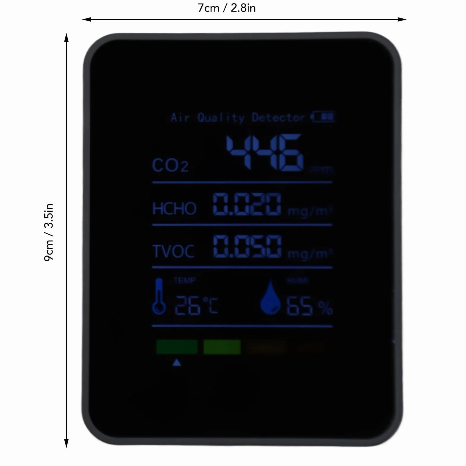 Détecteur de CO2 ABS Moniteur de qualité de L'air Intérieur à Piles 5 en 1 Dioxyde de Carbone HCHO TVOC Temp Humi Mètre