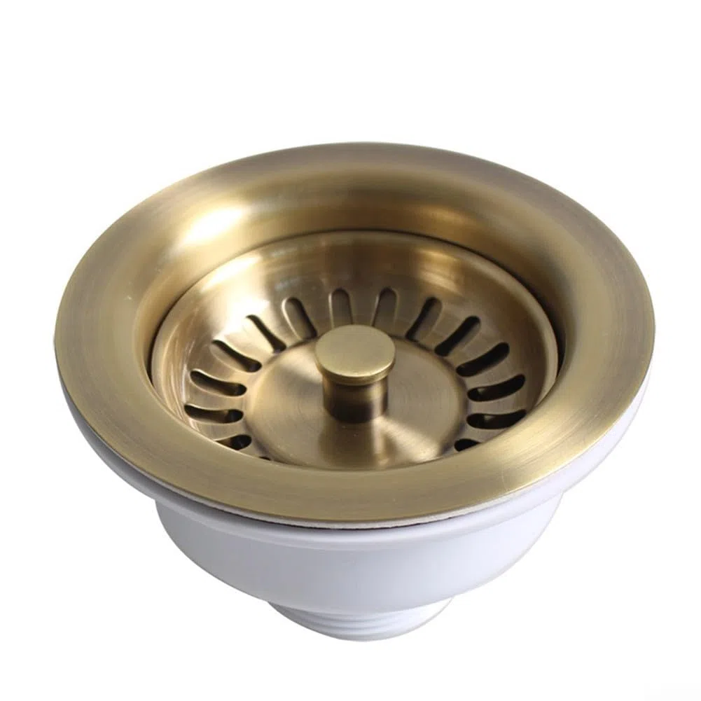 Panier d'évier de cuisine en acier inoxydable de 114 mm avec finition PVD cuivre doré, s'adapte à l'ouverture d'évier de 83 à 90 mm et au tuyau de vidange G1-1/2, remplacement robuste