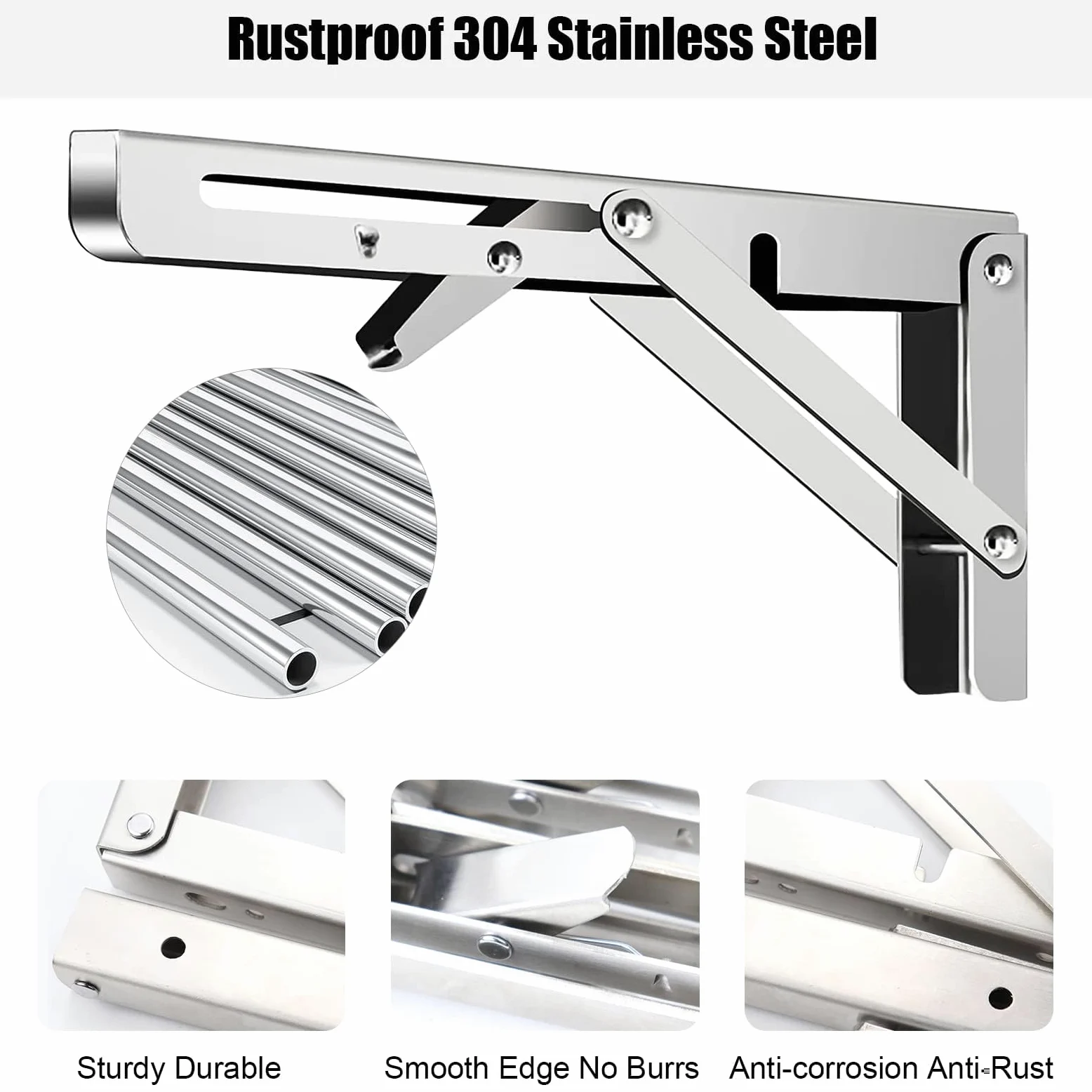 Équerres Murales Pliantes 300mm– Lot de 4 Support Étagère Inox Charge Lourde – Consoles Rabattables pour Table, Cuisine, Atelier & Garage