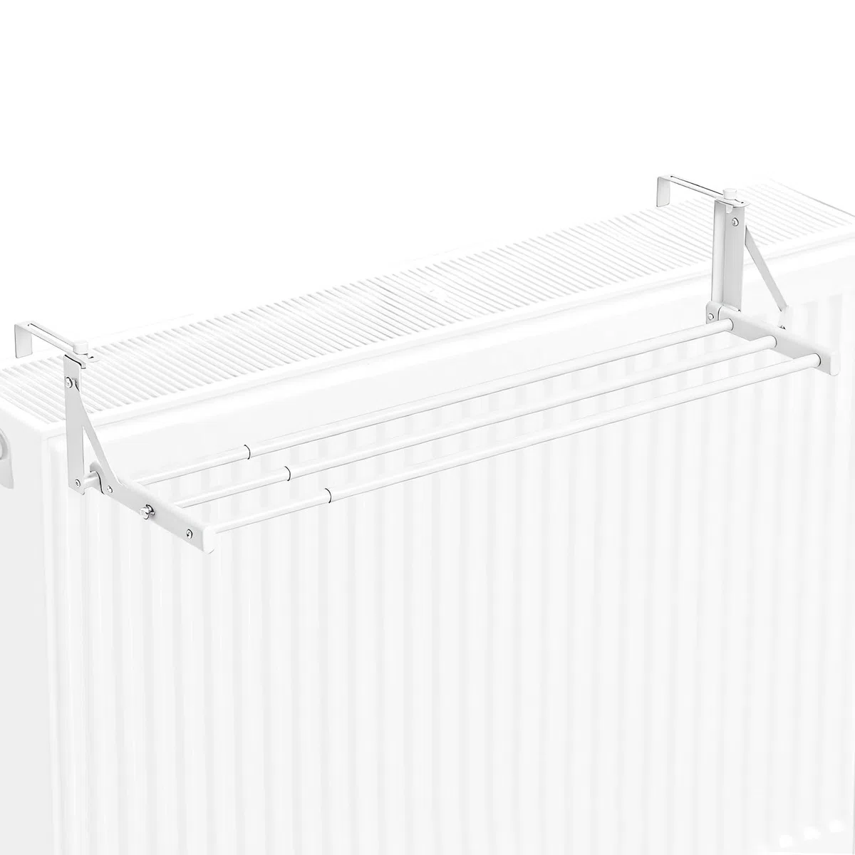 Porte-serviettes radiateur, blanc, porte-serviettes chauffant, porte-serviettes pour radiateur sans perçage, étendoir à linge radiateur, sèche-linge, distance murale réglable : 0 à 12,5 cm (D)
