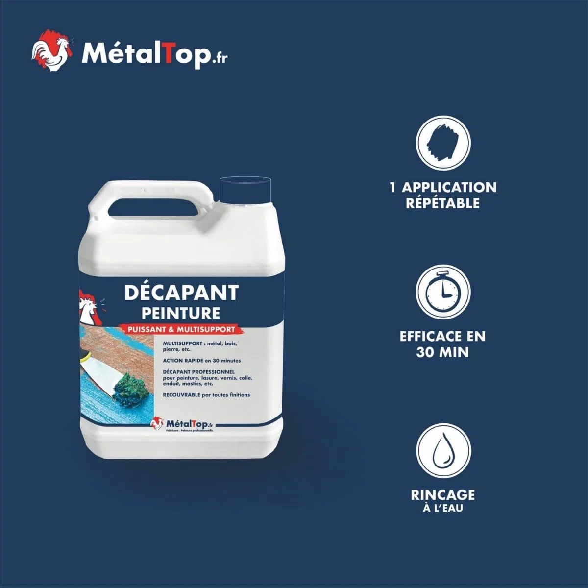 Metaltop - Decapant Peinture - 1 L - Enlève peinture, vernis et lasure sur toutes surfaces bois, métal, plastique, etc