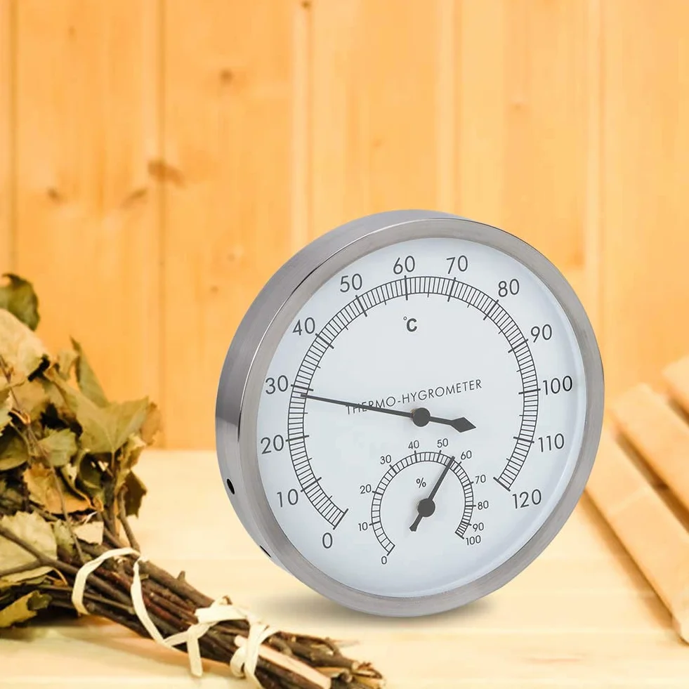 Salle de sauna thermomètre, hammam 2 en 1 en acier inoxydable Salle de sauna Accessoires de salle de sauna Thermomètre Hygromètre Thermo-hygromètre Intérieur pour sauna
