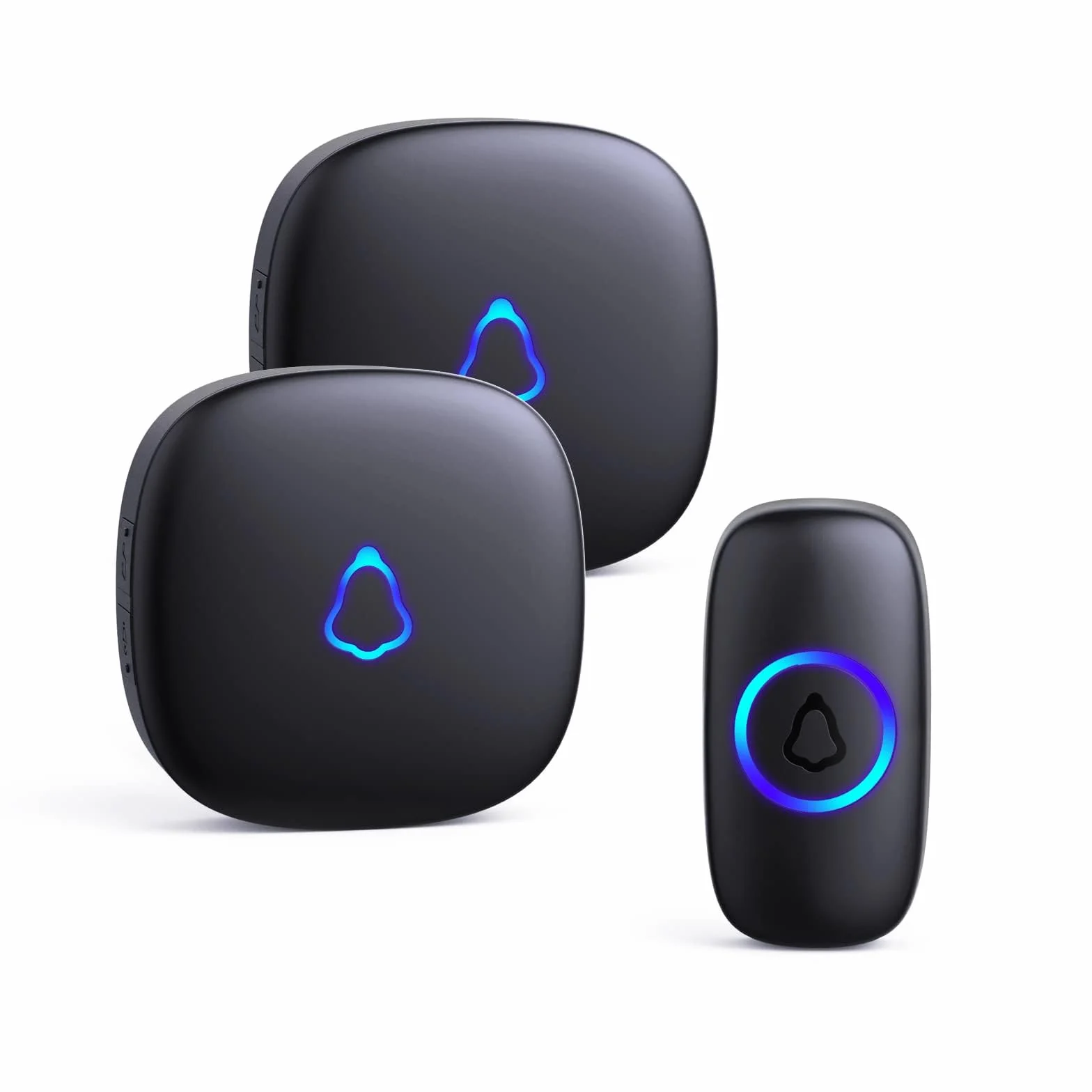 SECRUI Sonnette Sans Fil Exterieur Etanche, Doorbell Avec 2 Récepteurs + 1 Émetteur À Pile, 58 Mélodies Carillon, 5 Niveaux Volume 120 dB, LED, 300m Longue Portée Sonette Pour Maison,Appartement, Noir